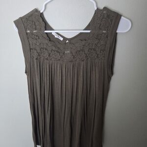 Maurices Olive Floral Lace Yoke Tank